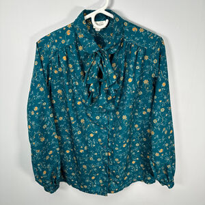 Vintage Tan Jay Teal Printed Ruffle Blouse 16